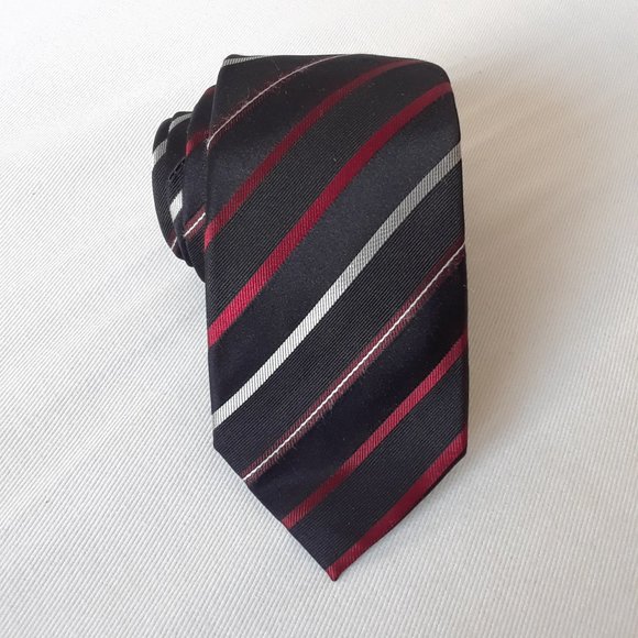 Alfani. Slim Striped Silk Tie. Black - Picture 2 of 9